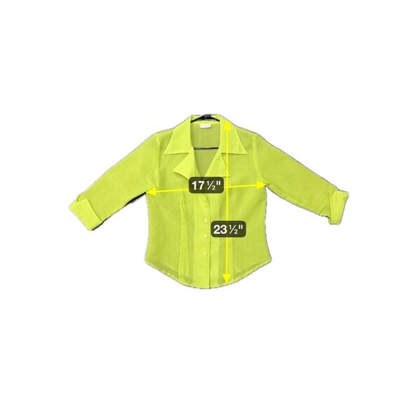 Klassy Womens Lime Button-Up Collared Blouse 3/4 Sleeve Lightweight Sheer Small - Picture 7 of 9